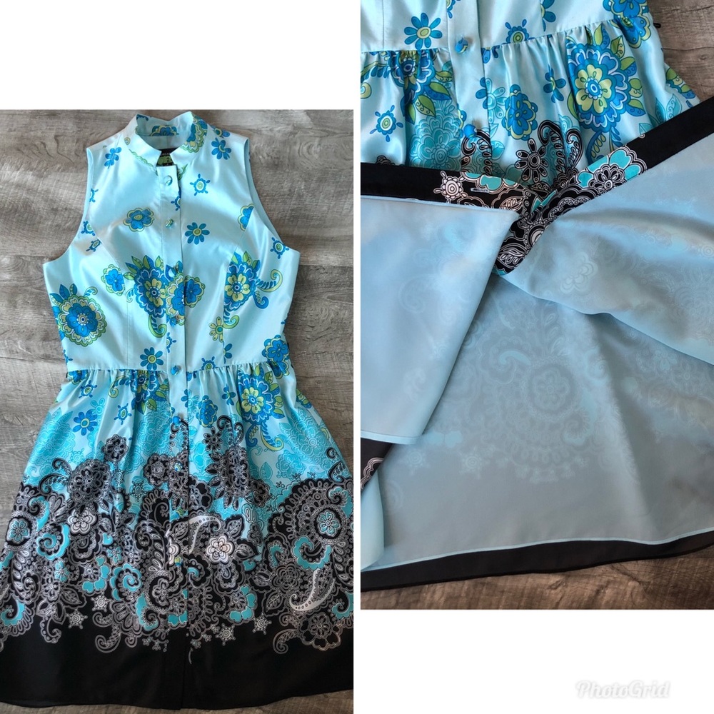 Adrianna Papell Blue Silk Blend Sleeveless Dress, size 8 - Picture 7 of 8